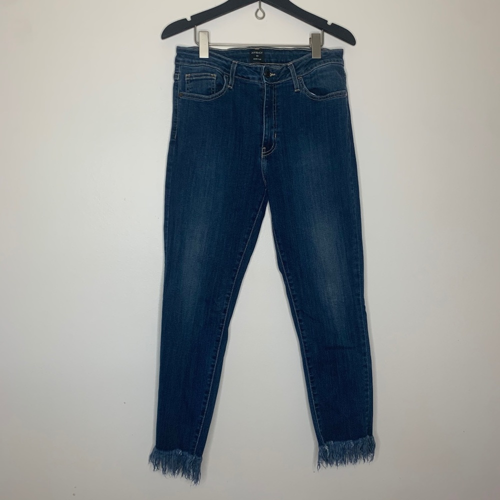 Dark wash frilled jeans